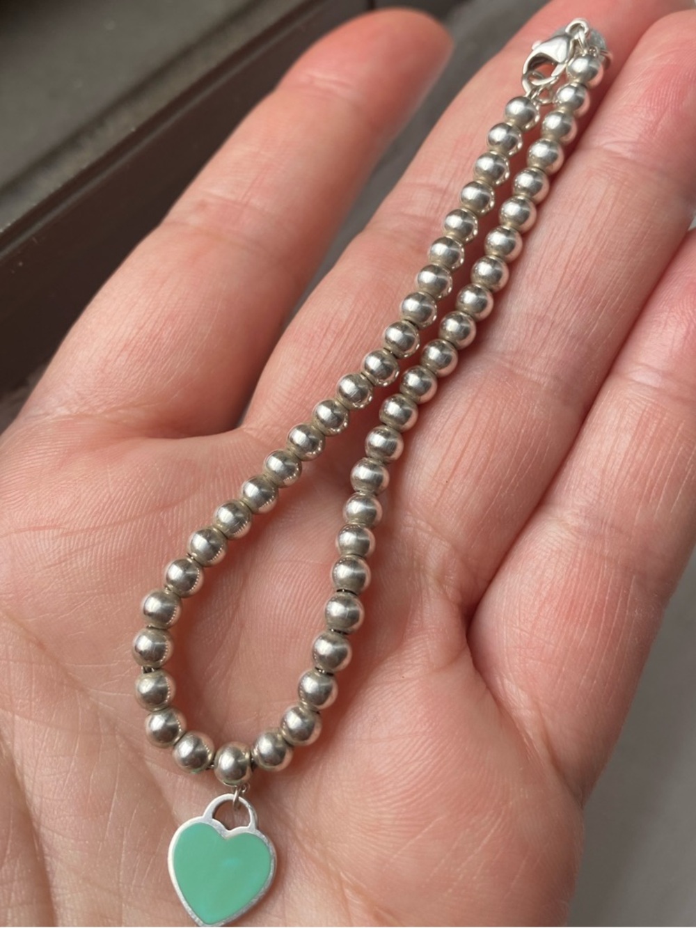 Tiffany & Co. Silver Bead Bracelet with blue Heart Charm